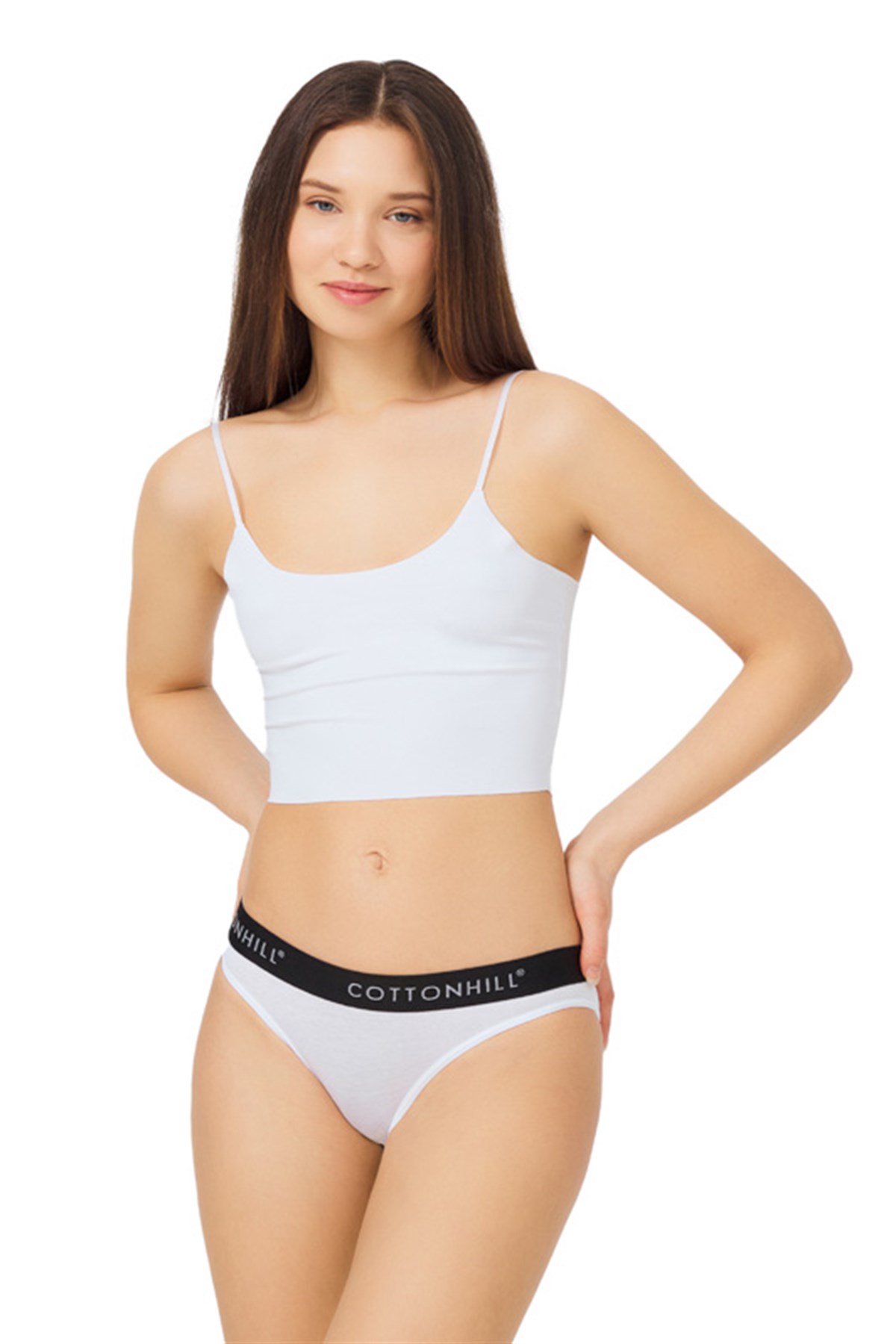 Beyaz Pamuklu Siyah Lastikli Basic Kadın Bikini Külot