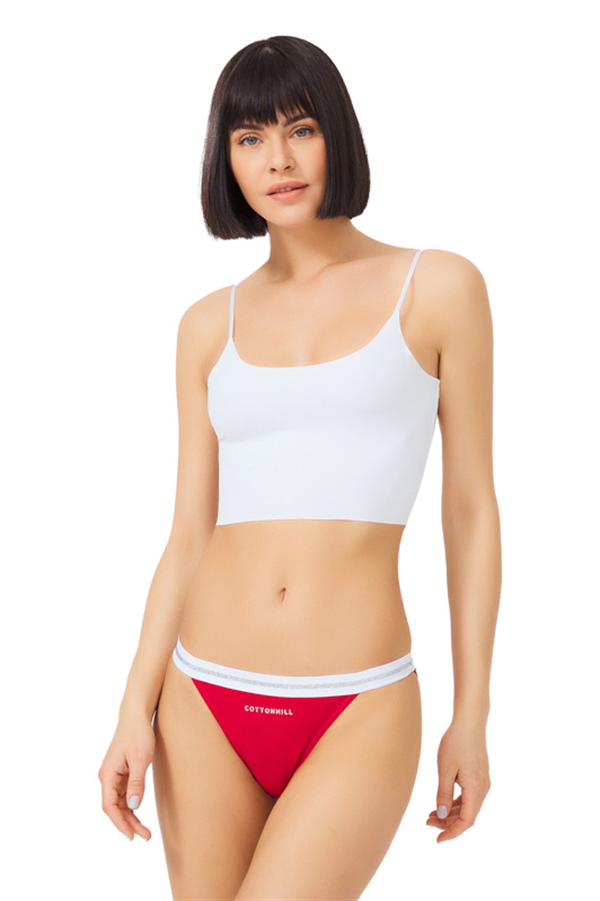 Kırmızı Basic Simli Şerit Lastikli Pamuk Kadın Bikini Külot