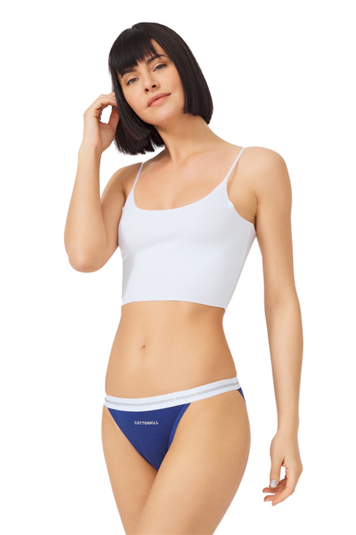 Koyu Kobalt Basic Simli Şerit Lastikli Pamuk Kadın Bikini Külot